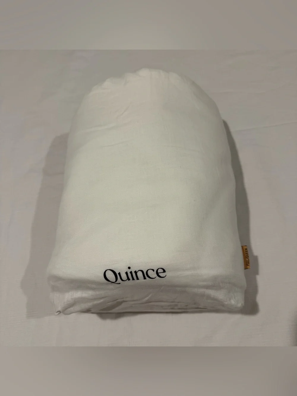 New Quince European Linen Piped Duvet Cover Set Full/Queen - White/Toffee $184